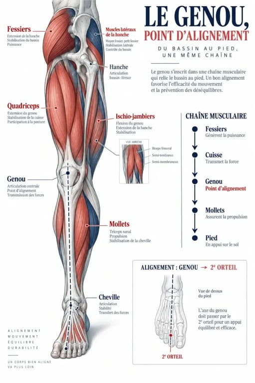 Schéma anatomique du renforcement musculaire du genou et des muscles de la chaîne inférieure