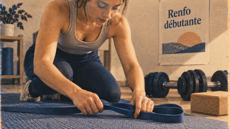 Renforcement musculaire femme : tirage élastique débutante au home gym