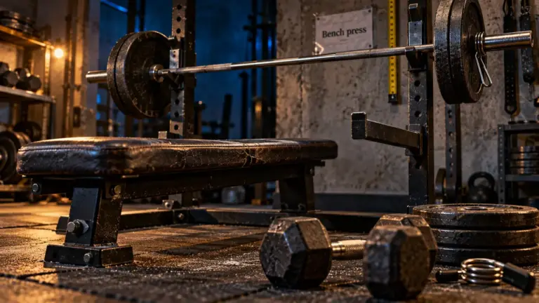 bench muscu : banc plat avec support de barre et développé