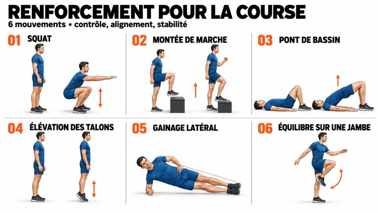 Illustration des exercices de renforcement musculaire pour la course à pied