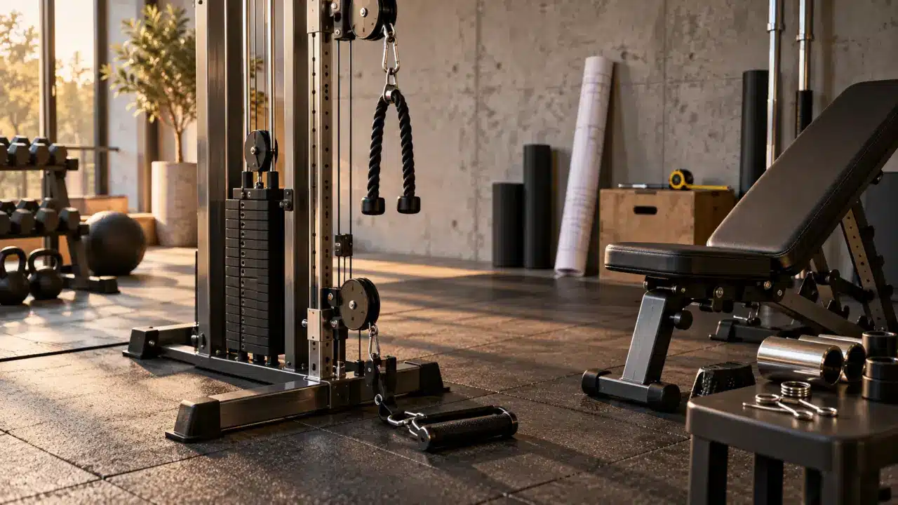 Station de musculation avec tirage multifonction en home gym