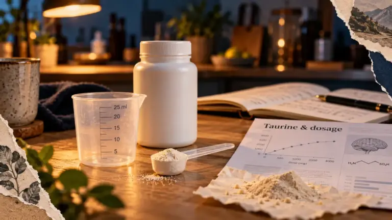Taurine complément alimentaire : flacon et dosette graduée